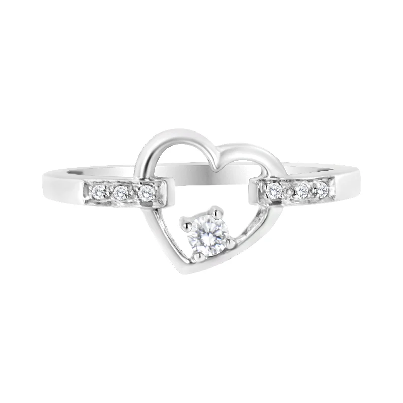 large gemstone rings for women-14K White Gold 1/8 Cttw Channel Set Round-Cut Diamond Heart Ring