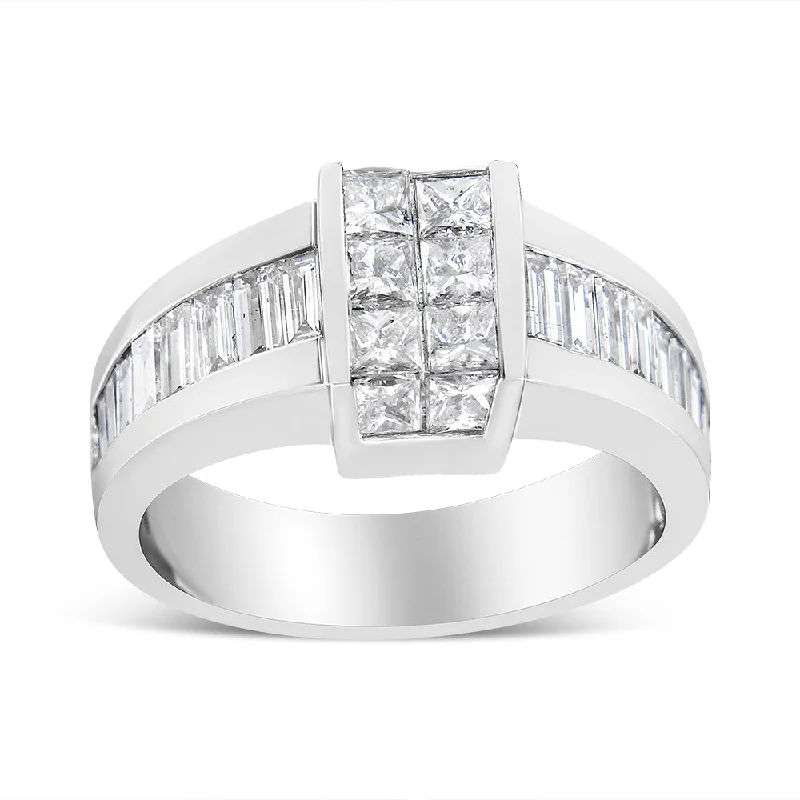 best men’s wedding rings-14K White Gold 2 3/4 Cttw Invisible-Set Princess and Channel-Set Baguette Diamond Step Up Cocktail Ring