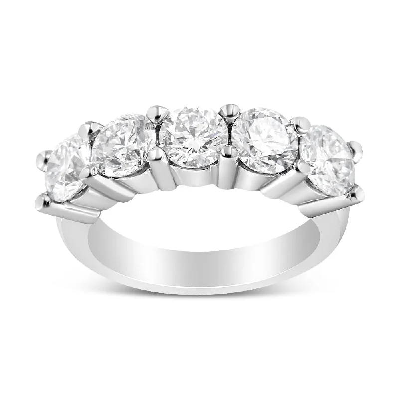 personalized wedding bands-14K White Gold 3.0 Cttw Lab Grown Diamond Shared Prong Set 5 Stone Anniversary Band Ring