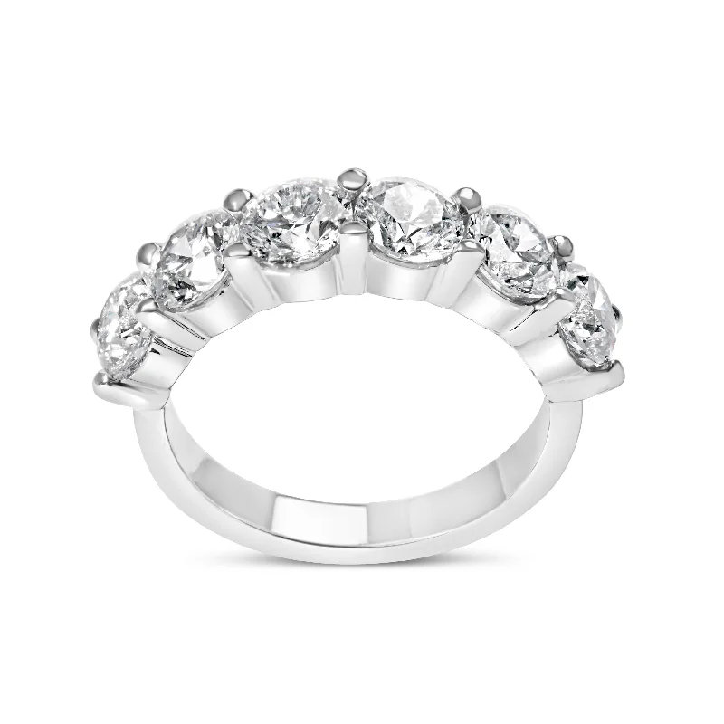 women’s diamond stackable rings-14K White Gold 3.0 Cttw Lab-Grown Diamond Shared Prong Set 6 Stone Band Ring