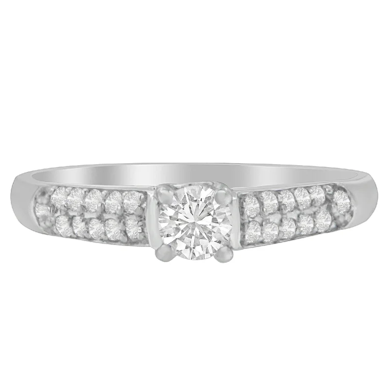 men’s custom wedding rings-14K White Gold Round-Cut Diamond Ring