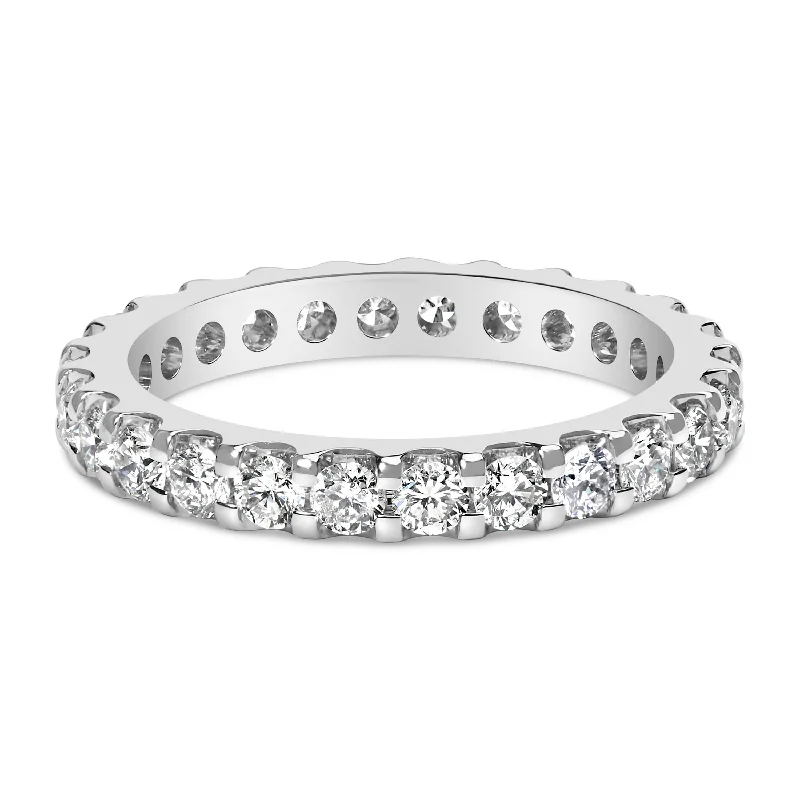 luxurious engagement rings-14K White Gold Shared Prong Set Round Diamond Eternity Band Ring