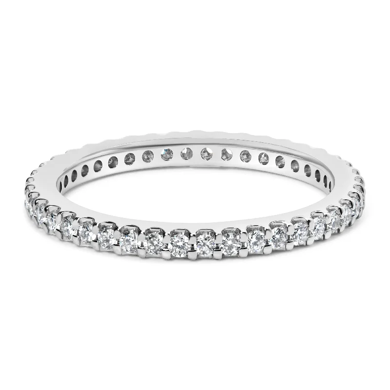 engraved rings for women-14K White Gold Shared Prong Set Round Diamond Eternity Band Ring