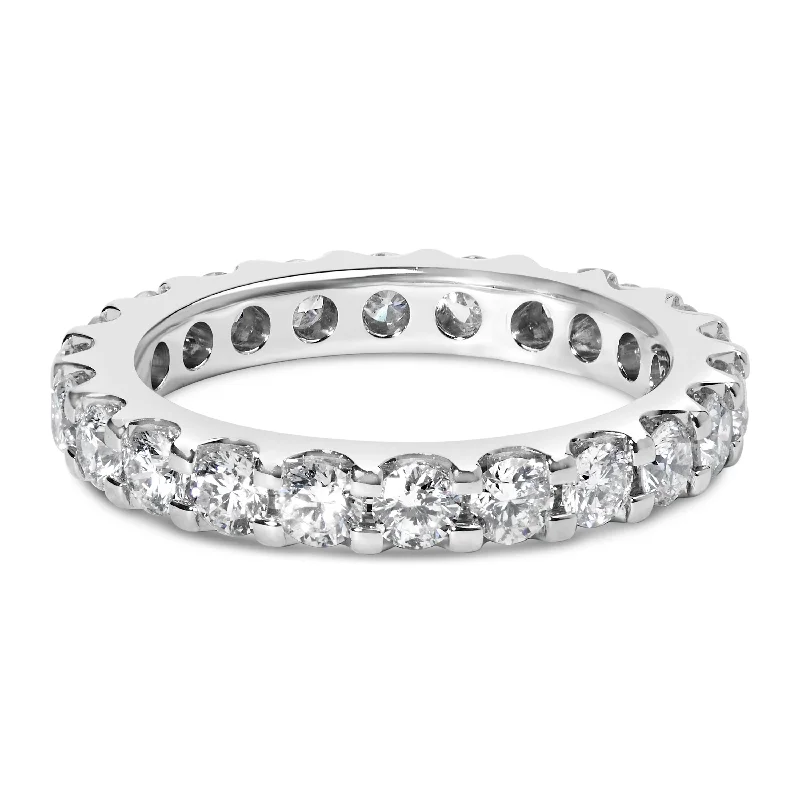 double band rings for women-14K White Gold Shared Prong Set Round Diamond Eternity Band Ring