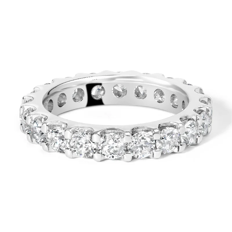 unique wedding rings-14K White Gold Shared Prong Set Round Diamond Eternity Band Ring