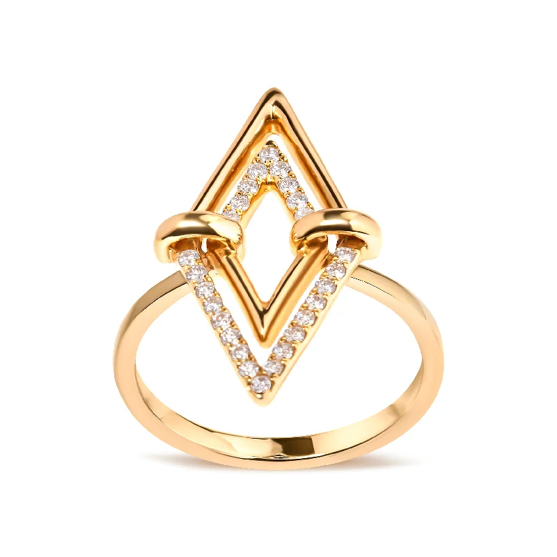 gold wedding rings for women-14K Yellow Gold 1/5 Cttw Diamond Double Triangle Ring