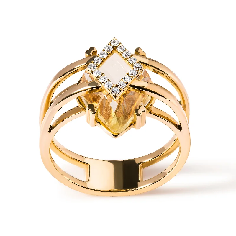 cubic zirconia rings-14K Yellow Gold 15x15 MM Marquise Cut Yellow Topaz and Diamond Accent Statement Cocktail Ring