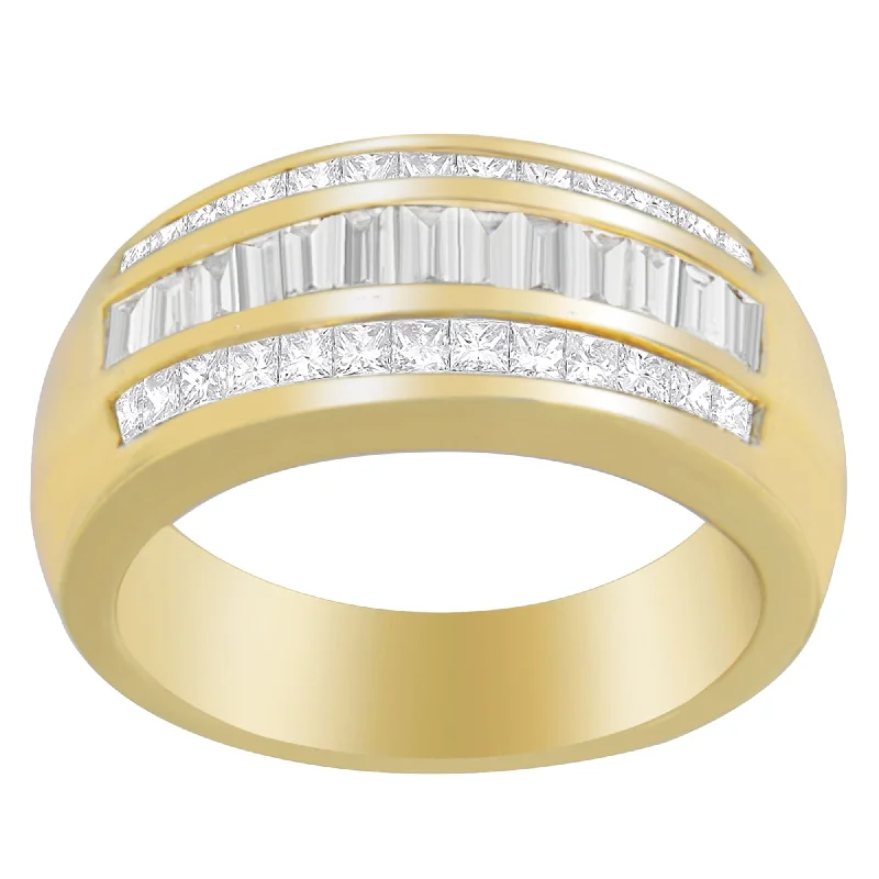 men’s titanium wedding bands-14K Yellow Gold 1ct. TDW Princess and Baguette-Cut Diamond Ring(H-I, SI1-SI2)