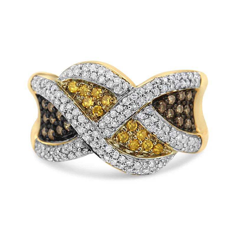 antique rings for women-14K Yellow Gold 3/4 Cttw Champagne, Yellow and Round-Cut Diamond Ring