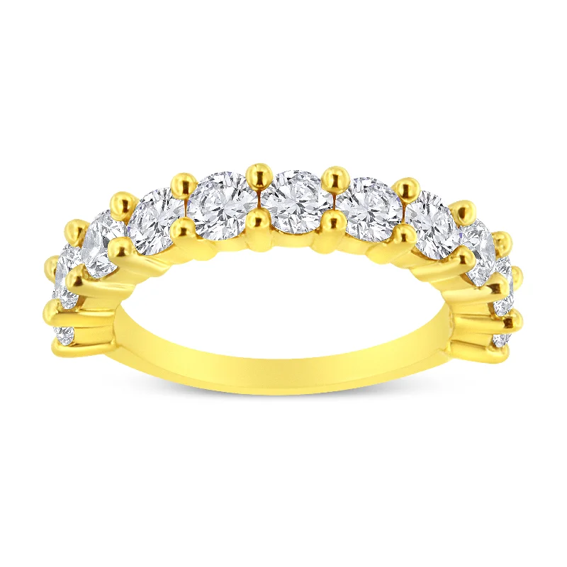 women’s engagement rings with gemstones-14K Yellow Gold Plated .925 Sterling Silver 1.00 Cttw Round-Cut Diamond 11 Stone Wedding Band Ring