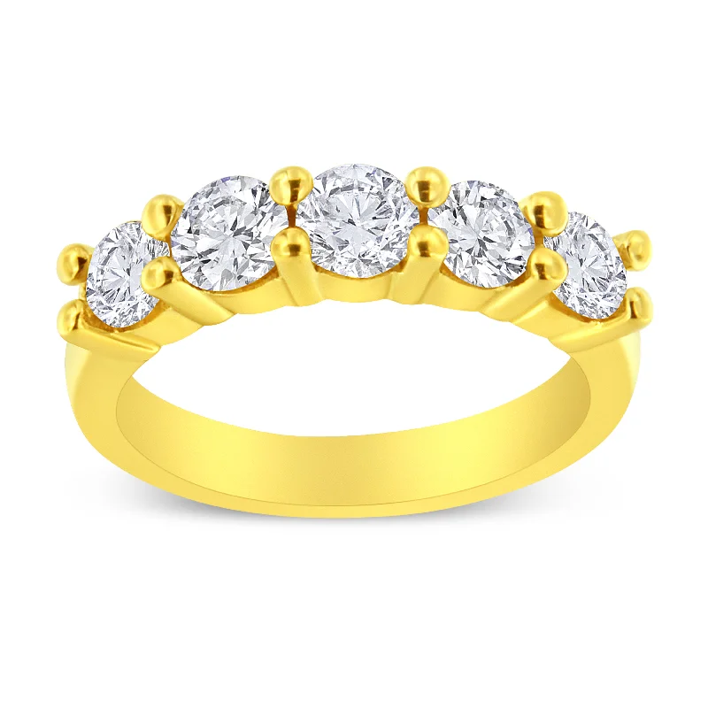 gold engagement rings-14K Yellow Gold Plated .925 Sterling Silver 1 1/2 Cttw Shared Prong Set Brilliant Round-Cut Diamond Anniversary or Wedding Band Ring