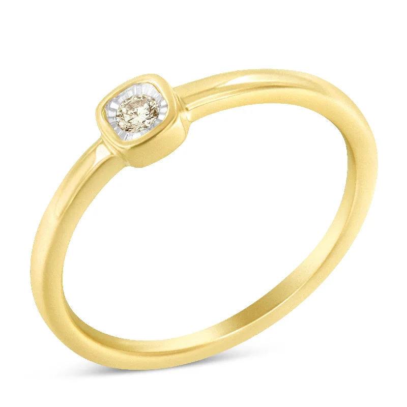 silver engagement rings-14K Yellow Gold Plated .925 Sterling Silver 1/20 Carat Diamond Square Cushion-Shaped Miracle Set Petite Fashion Promise Ring