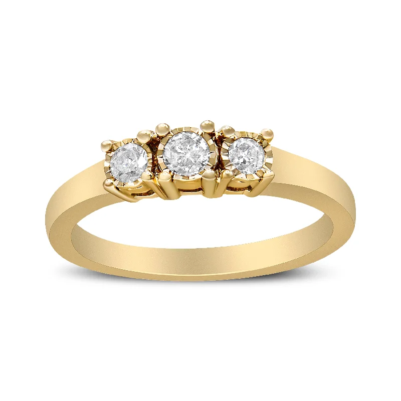 gemstone rings for women-14K Yellow Gold Plated .925 Sterling Silver 1/4 Cttw Diamond 3 Stone Illusion Plate Ring