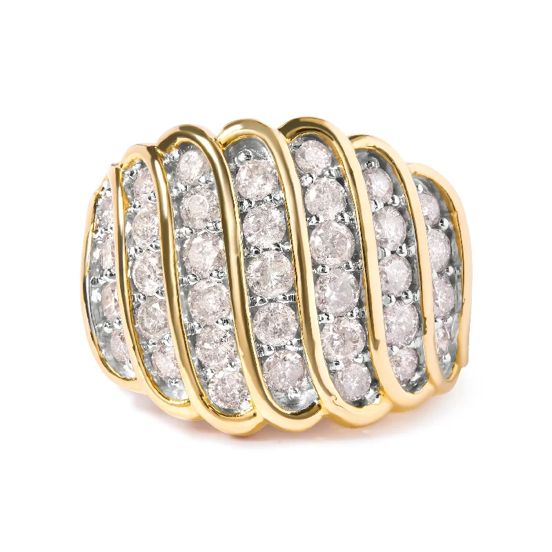 large diamond rings-14K Yellow Gold Plated .925 Sterling Silver 2.00 Cttw Diamond Multi Row Band Ring