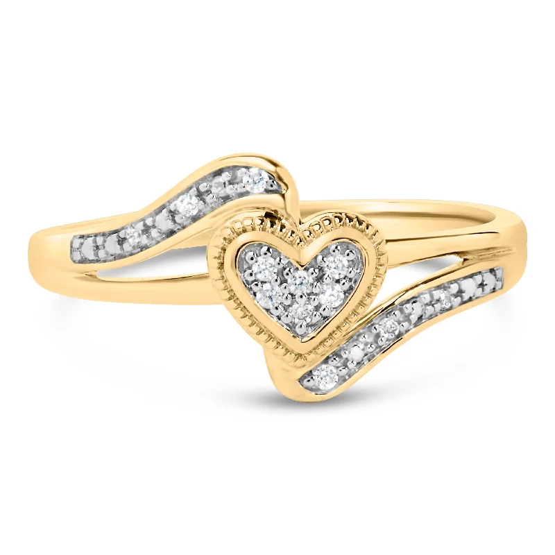 gemstone rings for women-14K Yellow Gold Plated .925 Sterling Silver Diamond Accent Filigree Heart Promise Ring