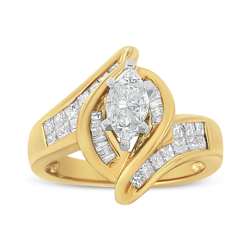 small engagement rings-14K Yellow Gold Princess, Baguette, and Pie cut Diamond Marquise Shaped Ring