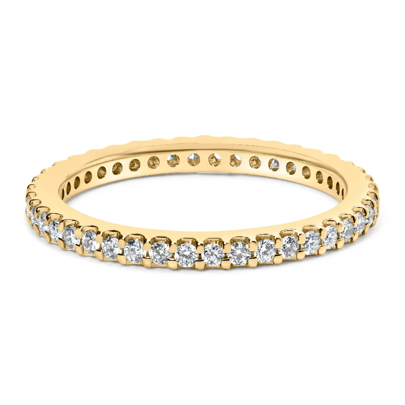 rings for women with large stones-14K Yellow Gold Shared Prong Set Round Diamond Eternity Band Ring