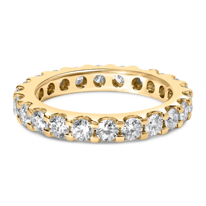 sapphire wedding bands-14K Yellow Gold Shared Prong Set Round Diamond Eternity Band Ring