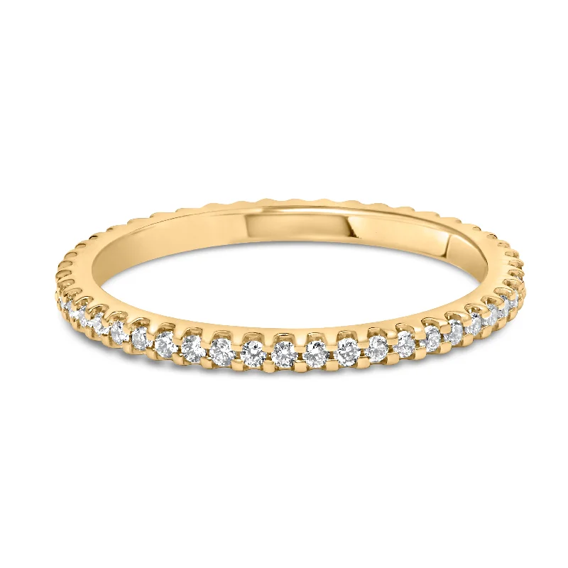 rings for women with large stones-14K Yellow Gold Shared Prong Set Round Diamond Eternity Band Ring