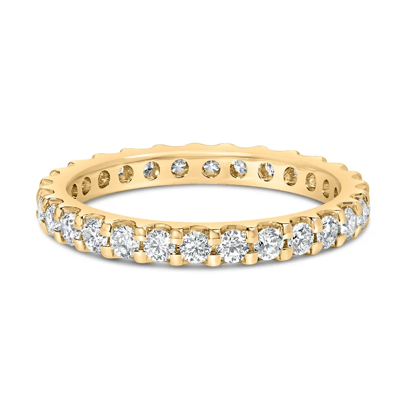 women’s rings with colorful stones-14K Yellow Gold Shared Prong Set Round Diamond Eternity Band Ring