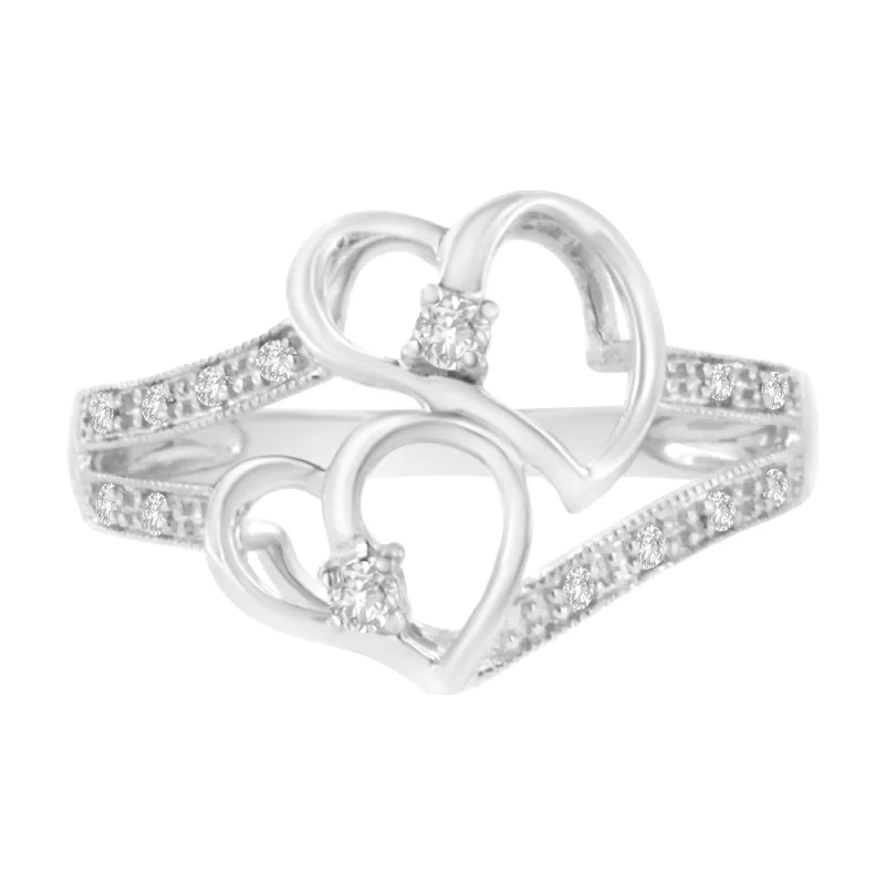 rings for bridesmaids-14KT White Gold 1/10 cttw Diamond Twin Heart Ring