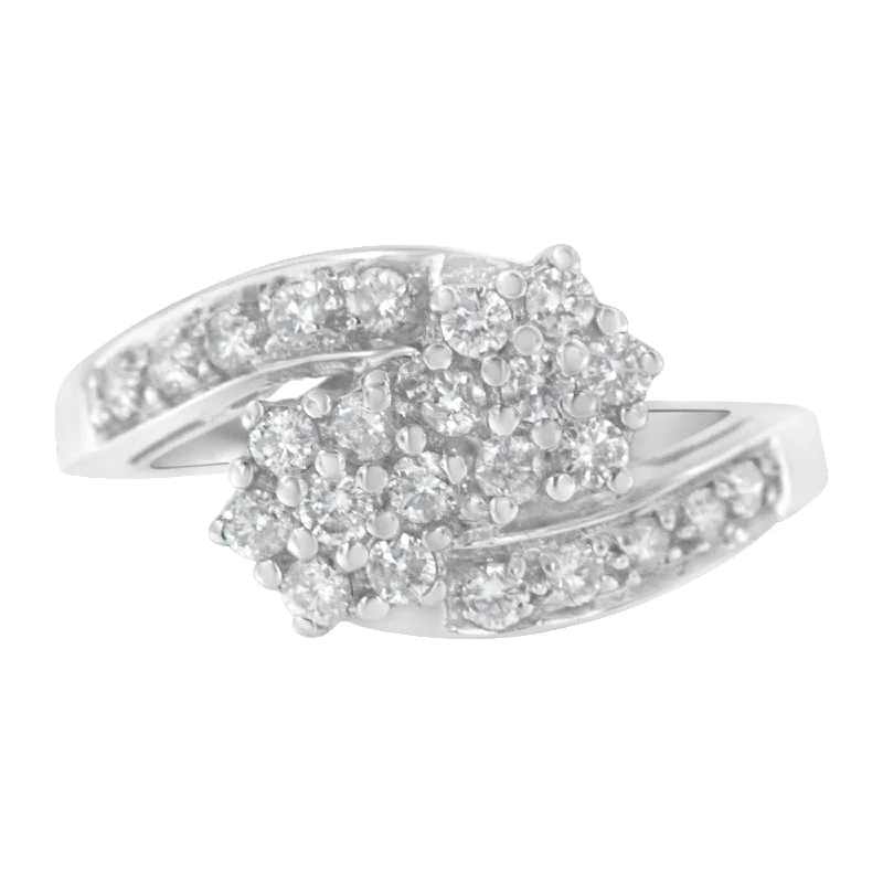 wedding rings with diamonds-14KT White Gold Diamond Cluster Ring Band