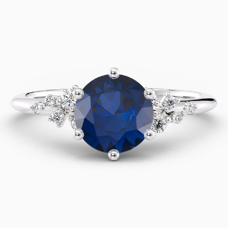 men’s engagement rings with sapphires-2.20 Carat Round Shape Snowdrift Blue Sapphire Engagement Ring