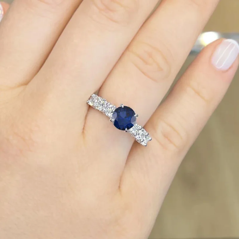 designer engagement rings-2.70 Carat Round Shape Floating Prong Blue Sapphire Engagement Ring