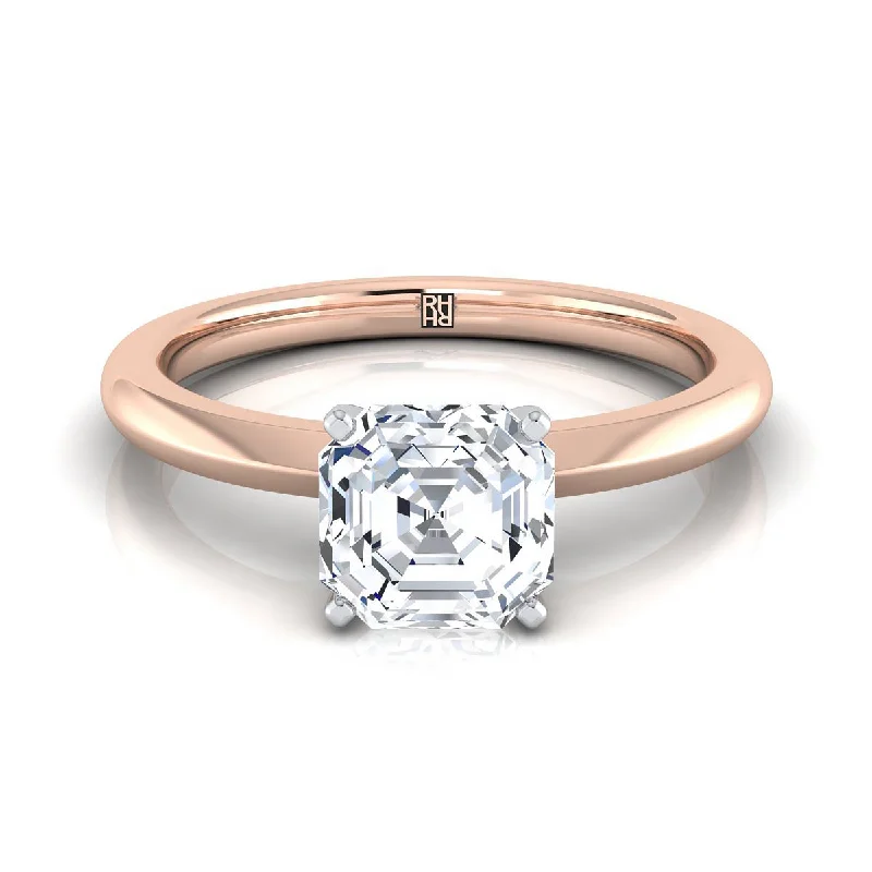 modern engagement rings-14K Rose Gold Asscher Cut  Petite Knife Edge Solitaire Engagement Ring