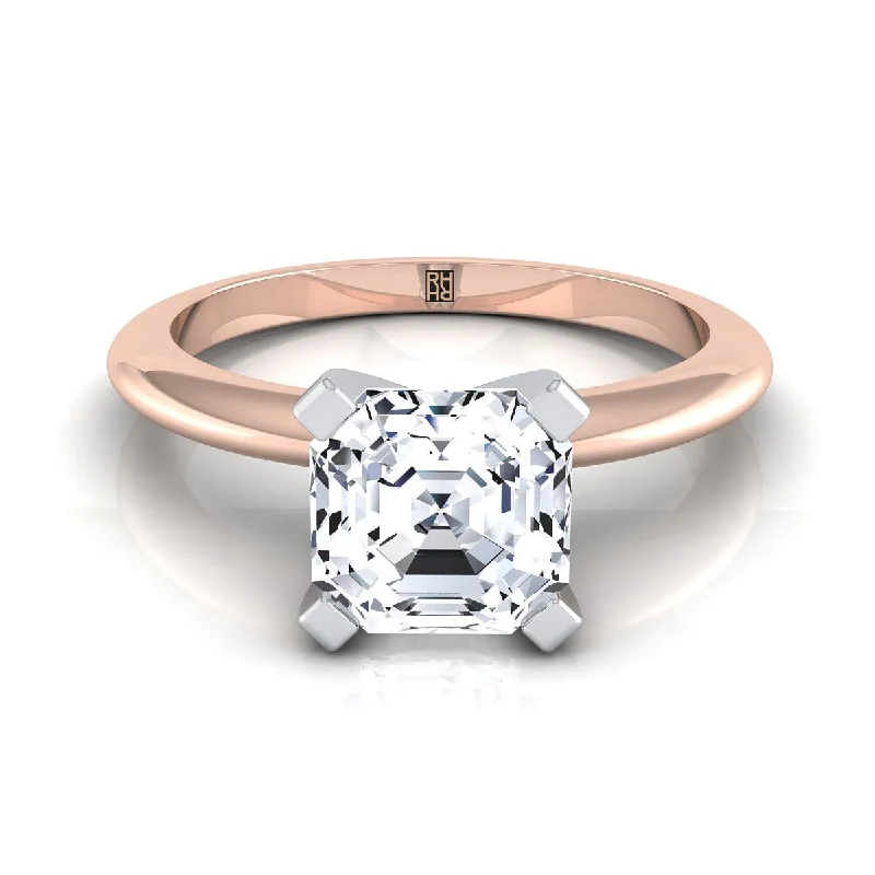 round sapphire rings-14K Rose Gold Asscher Cut  Classic Low Base Solitaire Engagement Ring