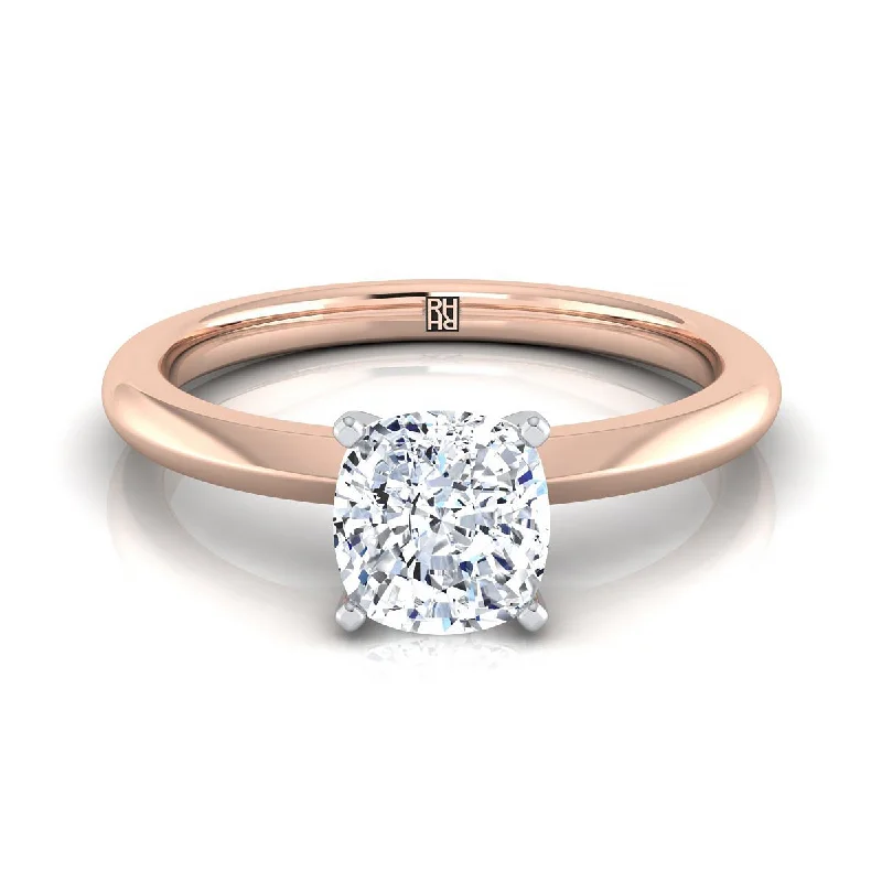 custom designed wedding rings-14K Rose Gold Cushion  Petite Knife Edge Solitaire Engagement Ring