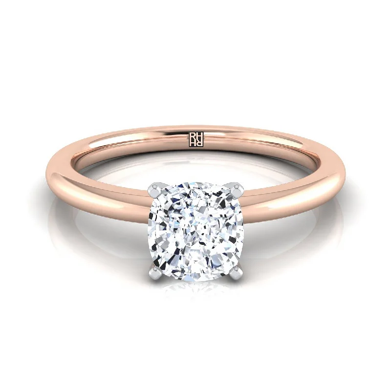 rings for women with sapphires-14K Rose Gold Cushion  Round Comfort Fit Claw Prong Solitaire Engagement Ring