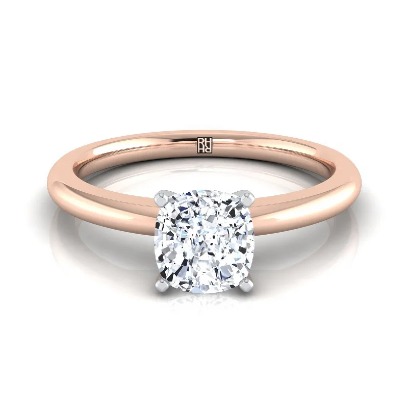 sapphire wedding bands-14K Rose Gold Cushion  Round Comfort Fit Claw Prong Solitaire Engagement Ring