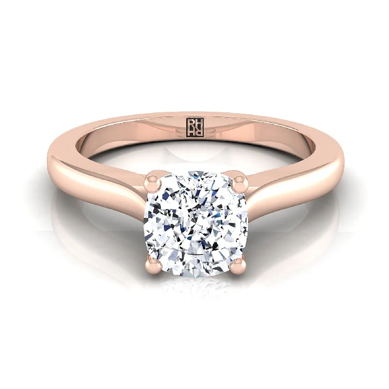 white gold wedding rings-14K Rose Gold Cushion Comfort Fit Cathedral Solitaire Diamond Engagement Ring