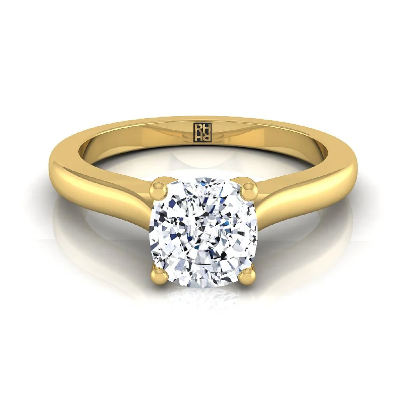 rose gold promise rings-18K Yellow Gold Cushion Comfort Fit Cathedral Solitaire Diamond Engagement Ring