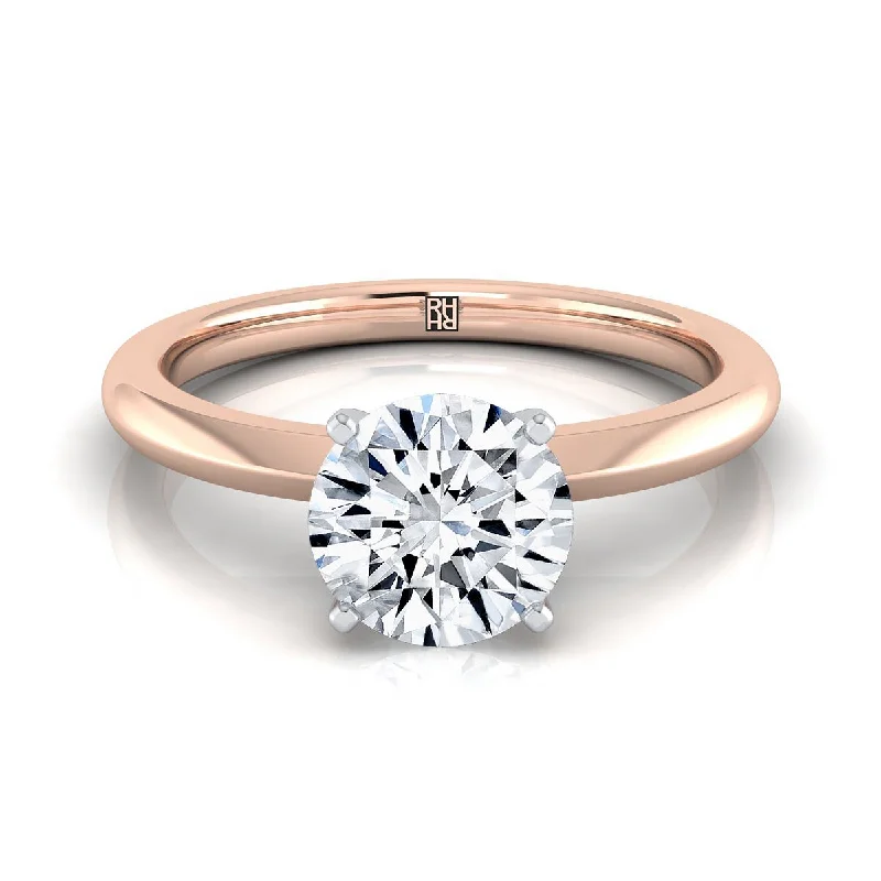 men’s rose gold rings-14K Rose Gold Round Brilliant  Petite Knife Edge Solitaire Engagement Ring