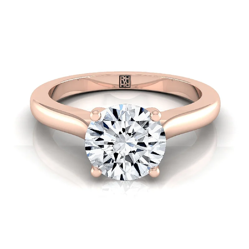 gold wedding bands-14K Rose Gold Round Brilliant Comfort Fit Cathedral Solitaire Diamond Engagement Ring