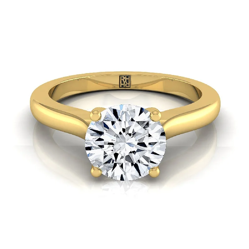 wedding rings for men with diamonds-18K Yellow Gold Round Brilliant Comfort Fit Cathedral Solitaire Diamond Engagement Ring