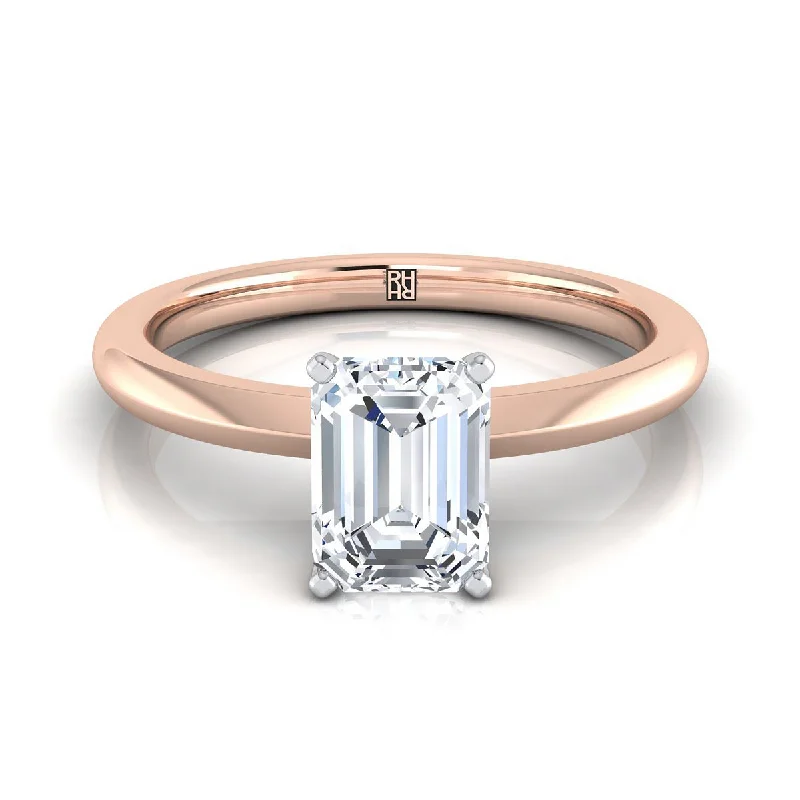 anniversary rings for couples-14K Rose Gold Emerald Cut  Petite Knife Edge Solitaire Engagement Ring