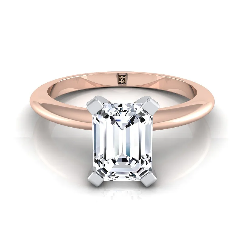 classic men’s wedding bands-14K Rose Gold Emerald Cut  Classic Low Base Solitaire Engagement Ring