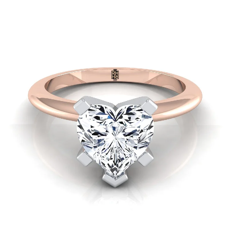 women’s custom wedding bands-14K Rose Gold Heart Shape Center  Classic Low Base Solitaire Engagement Ring