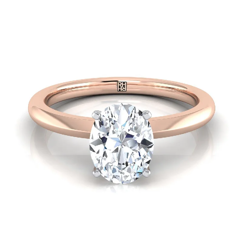 wedding rings for men with diamonds-14K Rose Gold Oval  Petite Knife Edge Solitaire Engagement Ring