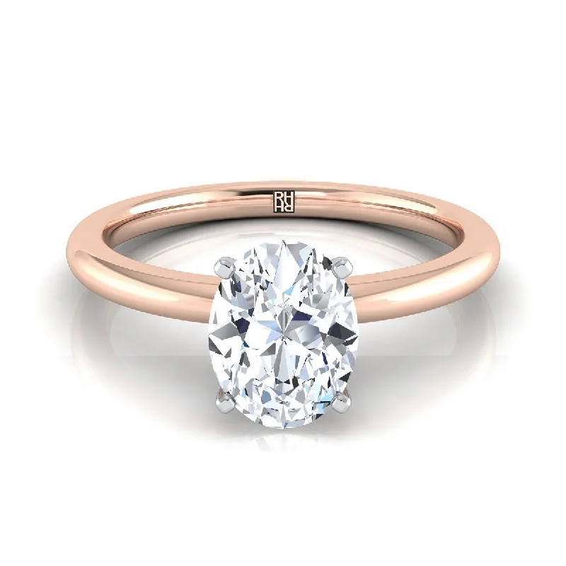 luxurious engagement rings-14K Rose Gold Oval  Round Comfort Fit Claw Prong Solitaire Engagement Ring