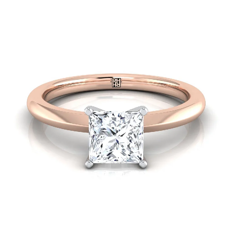 gemstone engagement rings for women-14K Rose Gold Princess Cut  Petite Knife Edge Solitaire Engagement Ring