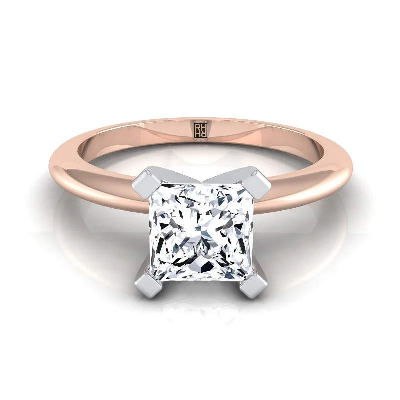 stacking rings for men-14K Rose Gold Princess Cut  Classic Low Base Solitaire Engagement Ring