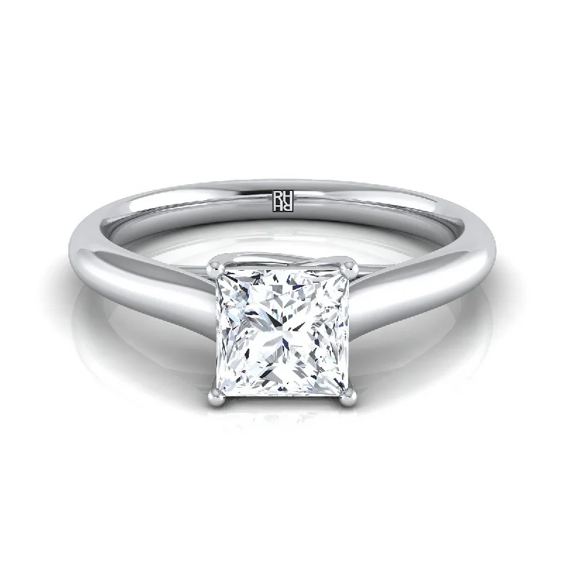 engagement rings for men-14K White Gold Princess Cut Rounded Classic Comfort Fit Solitaire Ring