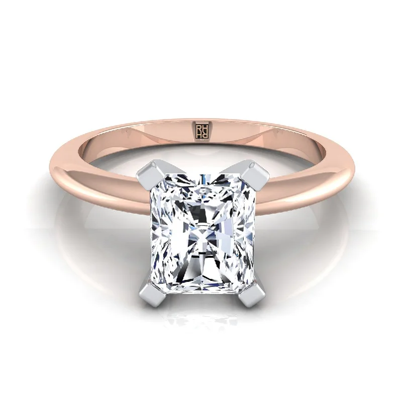 engraved rings for women-14K Rose Gold Radiant Cut Center  Classic Low Base Solitaire Engagement Ring