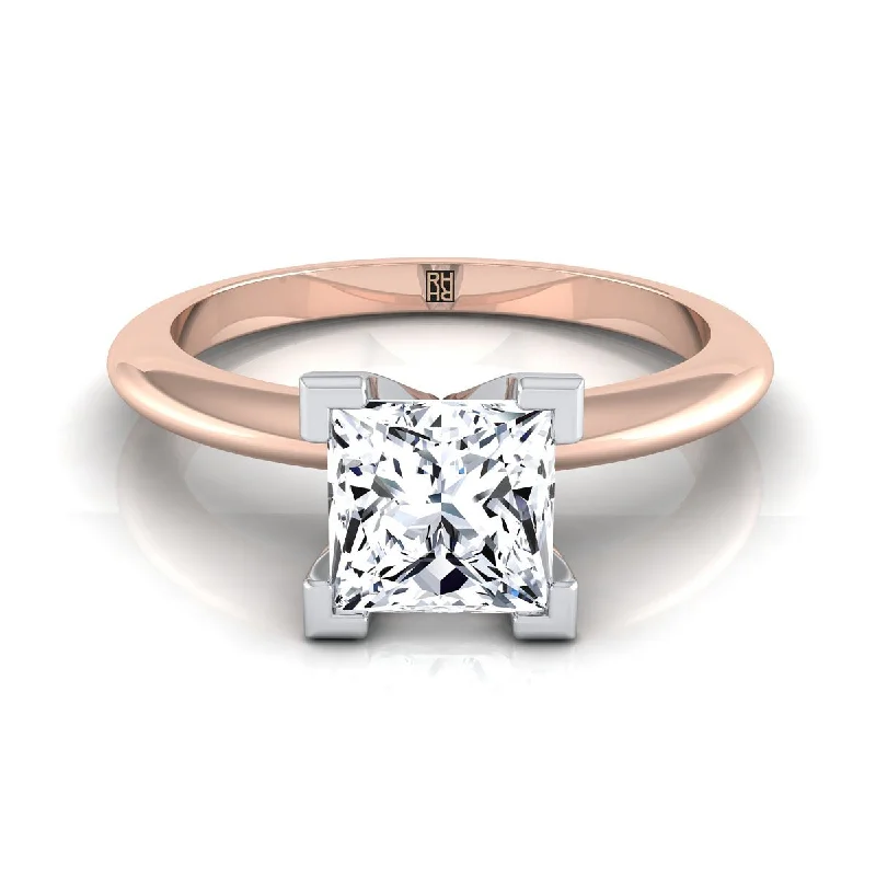 statement rings for men-14K Rose Gold Princess Cut  Classic Low Base Solitaire Engagement Ring