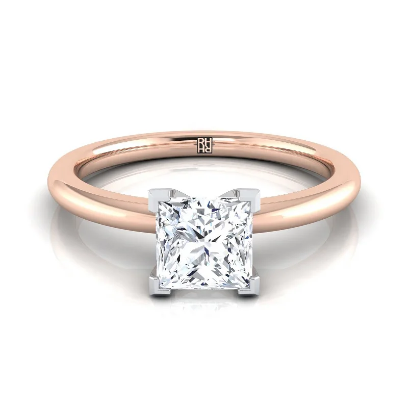 yellow gold wedding rings-14K Rose Gold Princess Cut  Round Comfort Fit Claw Prong Solitaire Engagement Ring