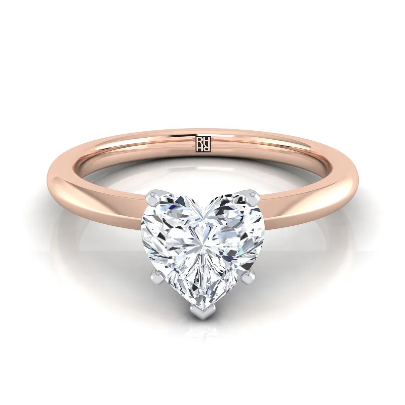 women’s rings with colorful stones-14K Rose Gold Heart Shape Center  Petite Knife Edge Solitaire Engagement Ring